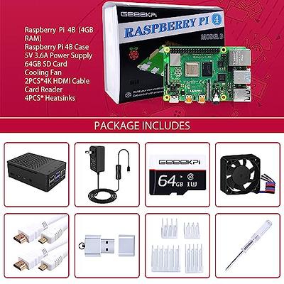  GeeekPi Raspberry Pi 4 4GB Starter Kit - 64GB Edition, Raspberry  Pi 4 Case with PWM Fan, Raspberry Pi 5V 3.6A 18W Power Supply with ON/Off  Switch, HDMI Cables for Raspberry