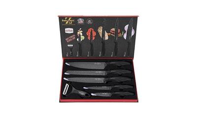 Nutriblade Knife Set by Granitestone, High Grade Professional Chef Kitchen Knives  Set, Knife Sets Toughened Stainless Steel w Nonstick Mineral Coating, Blue,  6 Piece 