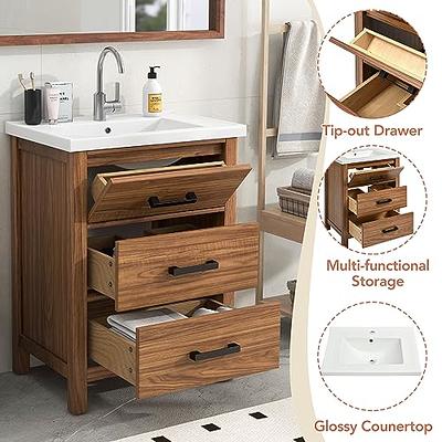 Aiuyesuo 24'' Bathroom Vanity with Ceramic Basin Sink, Modern Bathroom  Storage Cabinet with 3 Drawers, Freestanding Bathroom Vanity Cabinet with  Single Sink - Yahoo Shopping