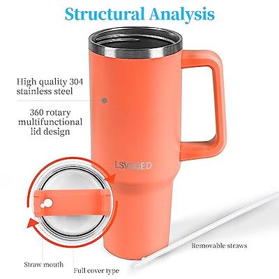 Orange NEW 40 oz TUMBLER Stainless Steel Cup Handle Straw