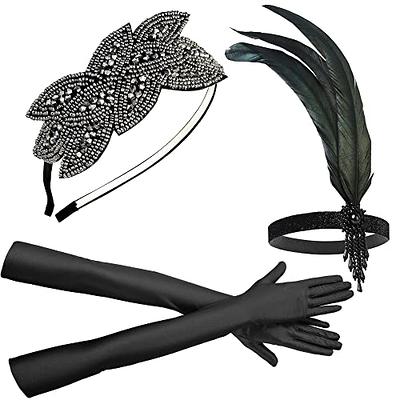 UTOWO 1920s Beaded-Clip for Women,Gatsby Flapper Headpiece Black Satin  Gloves 20's Roaring Party Costume Acc (One Size, Black -  Clip+Headpiece+Gloves) - Yahoo Shopping