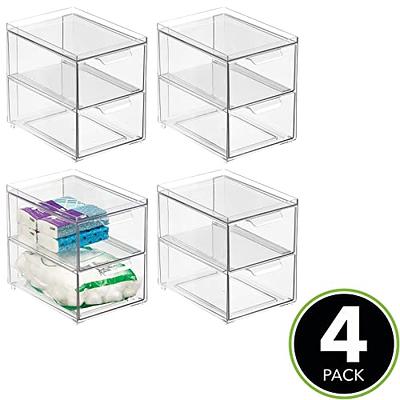 Mdesign Stackable Plastic Storage Closet Bin Boxes - 2 Pull-out Drawers -  Clear