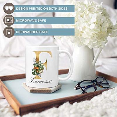 Personalized Name Coffee Mug Monogram Initial Cup Floral Mug with Name and  Letter Microwave and Dishwasher Safe Ceramic