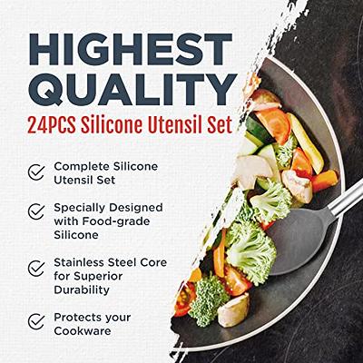 Silicone Kitchen Utensils Set - Culinary Couture 24-Pieces Grey Silicone  Cooking Utensils Set for Nonstick Cookware - Silicone Spatulas Set,  Stainless Steel Handle & Other Kitchen accessories - Yahoo Shopping