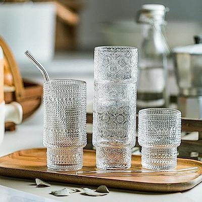 SoulTimes 16oz Vintage Glassware Set of 4, Stackable