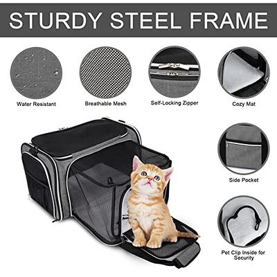  Expandable Cat Carrier, Pet Carrier Airline Approved 2 Sides  Expandable Pet Carrier with Removable Fleece Pad, Large Cat Carrier TSA  Approved Pet Carrier for Cats Dogs and Small Animals 