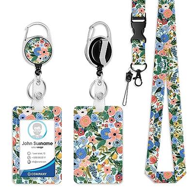 ID Badge Holder with Lanyard,Retractable Badge Reel with Swivel Belt Clip  Keychain and Detachable Lanyards,Vertical Card Protector Badge Reels for