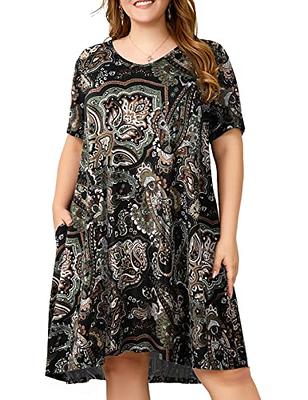 OVERWORETY Women Plus Size Dresses Short Sleeve V Neck Casual T-Shirt Swing  Tunic Dress with Pockets : : Clothing, Shoes & Accessories