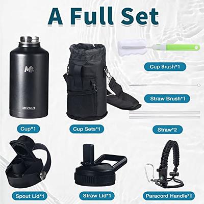 Water Bottle 64 oz with Paracord Handle & Cleaning Brush, Half Gallon  Double Wall Vacuum Metal Stainless Steel Insulated Water Flask Jug with 2  Lids