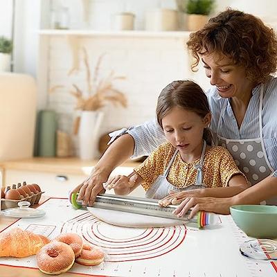 Rolling Pin Pastry Mat Set, Silicone Baking For Dough With