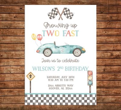 Two Fast Second Birthday Invitation Growing up Two Fast Race 