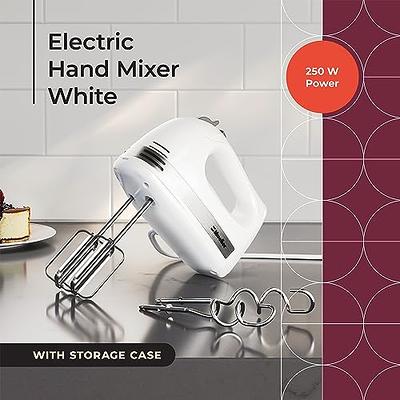 Mueller Electric Hand Mixer, 5 Speed with Snap-On Case, 250 W, Turbo Speed,  4 Stainless Steel Accessories, Beaters, Dough Hooks, Baking Supplies for