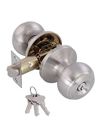 BESTTEN Keyed Entry Door Knob with Lock, Interior and Exterior Door Lock,  Standard Ball, Satin Nickel 