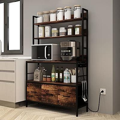 NAIYUFA Kitchen Bakers Rack with Baskets,5-Tier Kitchen Utility Storage  Shelf with Hooks, Microwave Oven Stand Rack, Free Standing Kitchen Shelf