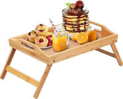 Bamboo Bed Tray Table with Foldable Legs, Breakfast Tray for Sofa, Bed,  Eating, Working, Used As Laptop Desk Snack Tray 