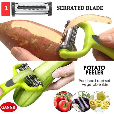 Multifunctional 3 in 1 Vegetable Peeler Kitchen Gadget; Rotating Blade Spin  Design; Fruit and Veggie Peeler, Slicer, Serrated, Julienne Function;