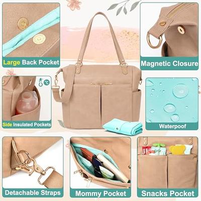 MOMINSIDE Small Diaper Bag Backpack, Mini Diaper Bag with 11 Pockets,  Leather Travel Baby Bag for Baby Girls, Diaper Bag Organizers, 2 Insulated