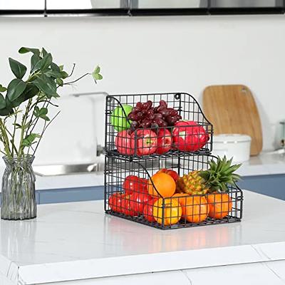 Fruit and Vegetable Basket,2-Tier Wall-mounted & Countertop Tiered Storage  Baskets for Potato Onion Storage,Stackable Kitchen Wire Baskets for Fruit