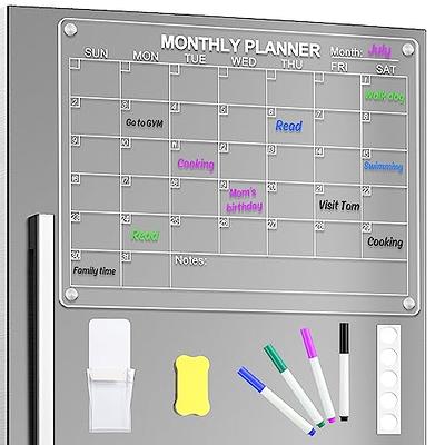  Magnetic Acrylic Calendar for Fridge, 16x12 Clear Fridge  Calendar Dry Erase Magnetic Planning Boards, Includes 8 Highlight Markers,  Magnetic Pen Holder, 2 Nail-Free Stickers and Erase Towel : Office Products