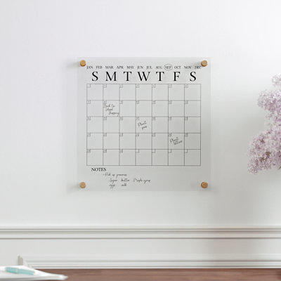 Martha Stewart Premium Acrylic Monthly Wall Calendar and Notes Board - Clear/Gold