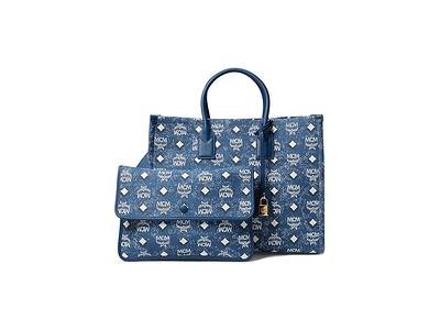 Mcm Small Munchen Denim Tote Bag - Blue