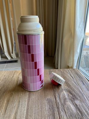 Travel Mugs: Floral Shears And Combs - Pink & Blue Travel Mug With