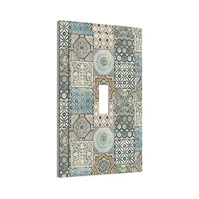 Blue Mexican Tile Pattern Quad Toggle Light Switch Cover 4 Gang Decorative  Wall Plate for Bedroom Office Kitchen Accessories Room Decor Faceplate 8 X  4.50 