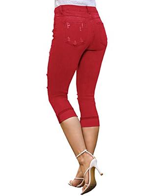 luvamia Jean Capris for Women High Waisted Summer Casual Ripped Skinny  Jeans Capri Pants, M, Fit Size 8 Size 10