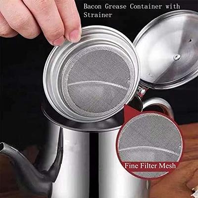 Chihee Grease Container Stainless Steel Bacon Grease Saver with Fine Mesh  Strainer 2L / 67.6 fl oz Oil Container Grease Can with Dust-proof Lid