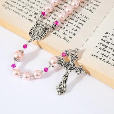 Rosary Bracelet with imitation Pearl Bead Silver Plated Chain