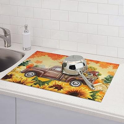 Ksajwzf Pumpkin Sunflower Autumn Fall Dish Drying Mat for Kitchen