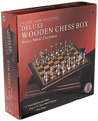  Classic Game Collection Metal Chess Set with Deluxe Wood Board  and Storage - 2.5 King, Gold/Silver/Brown (985) : Toys & Games