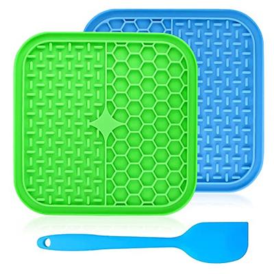 CIICII Large Lick Mat for Dogs & Cats, 10.3 * 8.3 Inch Dog Slow Feeder  Licking Mat with Suction Cups (Blue Dog Lick Mat + Orange Spatula) for Dog