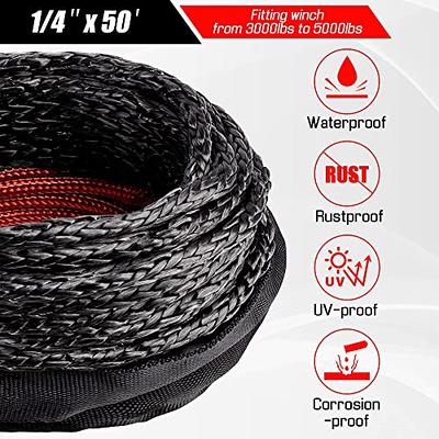 1/4 x 50' Synthetic Winch Cable Rope W/Hook + Rubber Stopper +