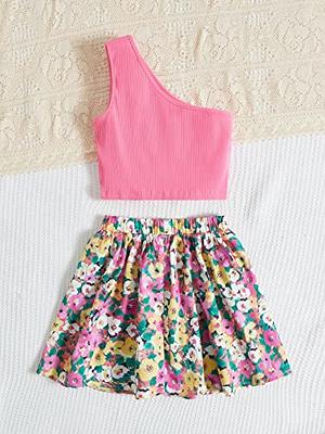 Milumia Girl's 2 Piece Outfits Rib Knit One Shoulder Crop Top and Floral A  Line Skirt Set Multi Pink 8 Years - Yahoo Shopping