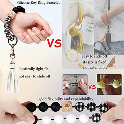 Coolcos Key Ring Bracelet Wristlet Keychain Bangle Keyring - Portable Leather Tassel Bracelet Keys Holder Women Gift