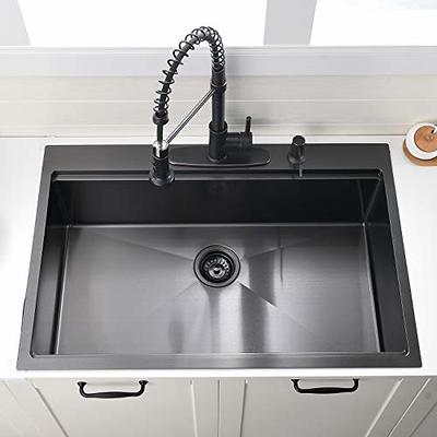 33x22-Inch Gunmetal Black Drop In Kitchen Sink Workstation - VOKIM 33 Inch  Single Bowl Topmount Sink 16 Gauge Stainless Steel 10'' Deep Handmade