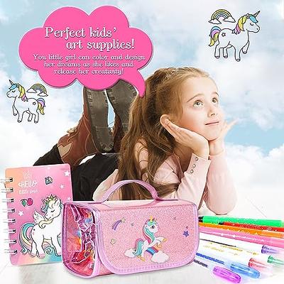 Fruit Scented Markers Set 56 Pcs with Glitter Unicorn Pencil Case &  Stationery, Art Supplies for Kids Ages 4-6-8, Art Coloring Kits Box, Gifts  Toy for Girls Age 5,7,Gel Pen,Pencil&Crayon Drawing Stuff 