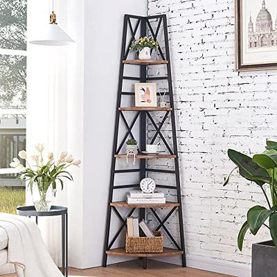 Industrial Ladder Bookshelf Bookcase 5-Tier Rustic Open Corner Storage  Shelves