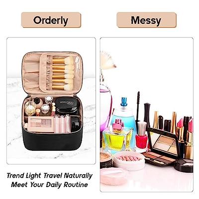 Makeup Bag Set of 2, Large Makeup Bag Organizer and Small Cosmetic Bag  Multifunctional Make Up Bags Cosmetics Toiletry Brushes Storage Pouch for  Women Girls Makeup Case with Handle Divider, Pink 