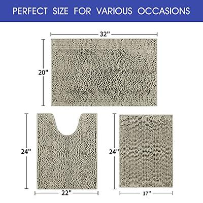 ACCUMTEK Striped Sand Bathroom Rug Set 3 Pieces Ultra Soft, Non Slip  Chenille Toilet Mat, Absorbent Plush Shaggy Bath Mats for Bathroom,  Bedroom, Kitchen - Yahoo Shopping