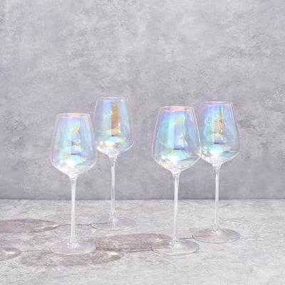 4 Iridescent Champagne Flutes 2 Pink With Yellow Stem and 2 Blue With Pink  Stem