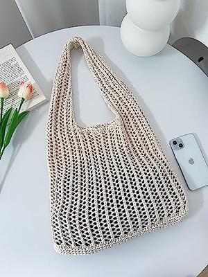 ENBEI Women's Shoulder Handbags Crocheted Bags Large knit bag Tote bag  aesthetic for school cute Tote bags Beach Bag Tote