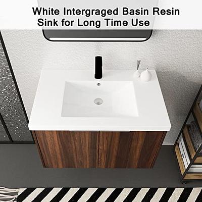 SSLine Wall Mounted Bathroom Vanity with Sink Modern 30 Floating Bathroom  Vanity with White Ceramic Sink & 2 Doors Cabinet Imitative Oak Wood