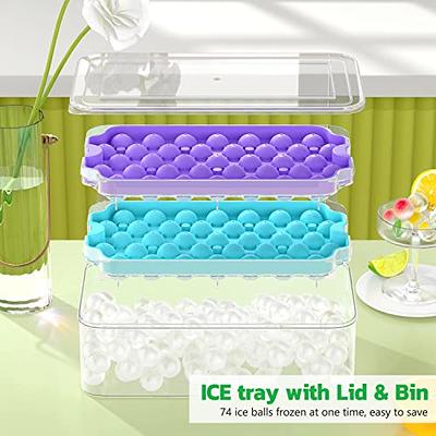 Ice Cube Tray with Lid and Bin, Upgraded Ice Trays for Freezer with Bin |  33x2 Round Ice cube Mold Easy Release | 2 Ice Tray for Chilling Cocktail