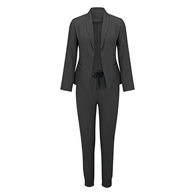 Women's 2 Piece Suits Set Casual Open Front Long Sleeve Blazer