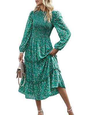 NOLLSOM Women 2023 Fall Dress Floral Boho Dress Casual Long Sleeve Crew Neck  Ruffle A-Line Flowy Wedding Guest Maxi Dresses(Green Pink Flower,Medium) -  Yahoo Shopping