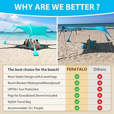 Family Beach Tent Canopy Sun Shade UPF50+, 10x10 FT Anti-Wind Sun Shelter  with 6 Sandbags, 4 Stability Poles, Blanket and Portable Travel Bag,  Outdoor Beach Shade for Camping, Fishing, Picnics - Yahoo Shopping