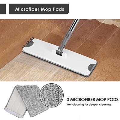 18 Professional Microfiber Mop Floor Cleaning System, Flat Mop with  Stainless Steel Handle, 4 Reusable Washable Mop Pads, Wet and Dust Mopping  for