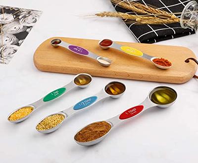 Heavy Duty Metal Measuring Spoons Oval Shape Stainless Steel Spoons 7pcs  set Spoons for Dry or Liquid Fits in Spice Jar